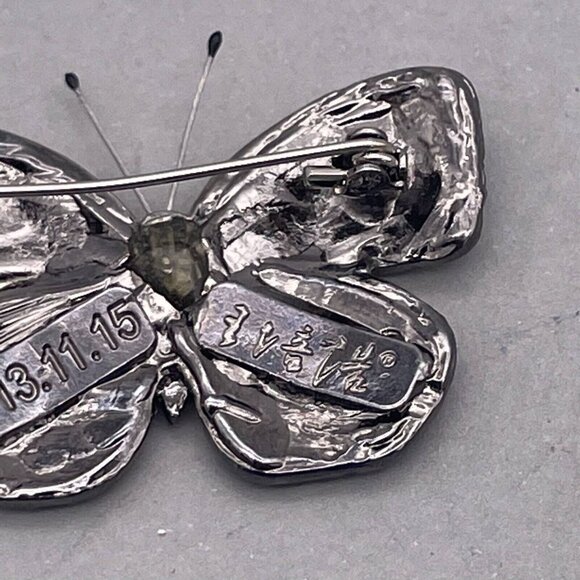 Green Olive Pave Swarovski Crystal Butterfly Brooch in Gold Tone - Picture 4 of 6